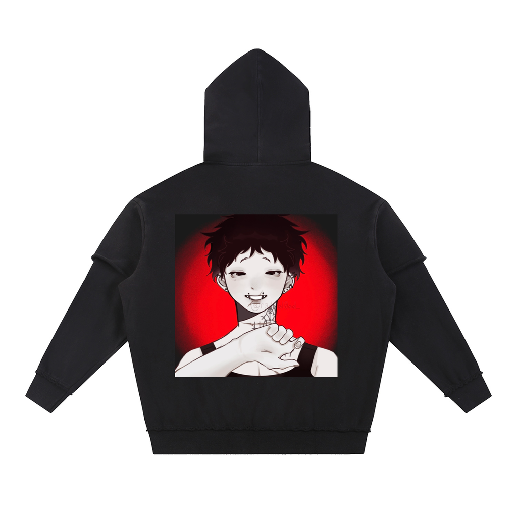 Snow Washed Raw Edge Double Layered Hoodie